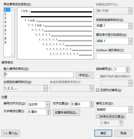 定义新多级列表